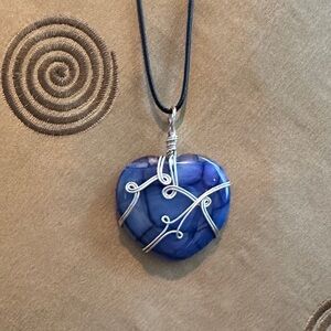 Wire Wrapped Blue Heart Necklace